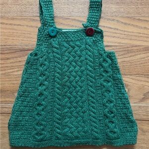Carraig Donn Honeycomb Merino Wool Green Aran Pinafore Dress - L 12-18 mos
